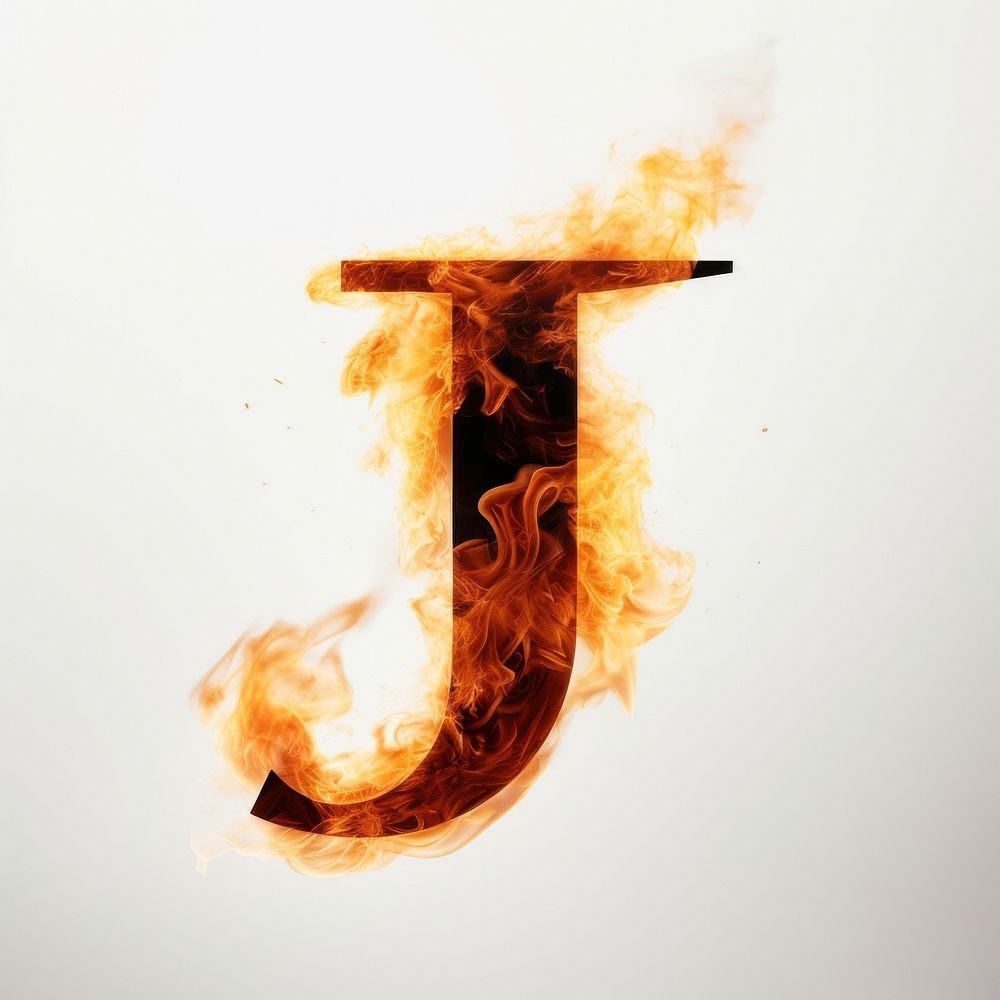 Burning letter J flame font text.