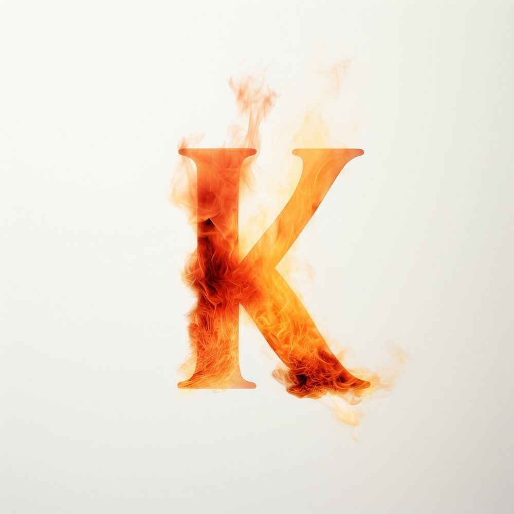 Burning letter k flame font text.