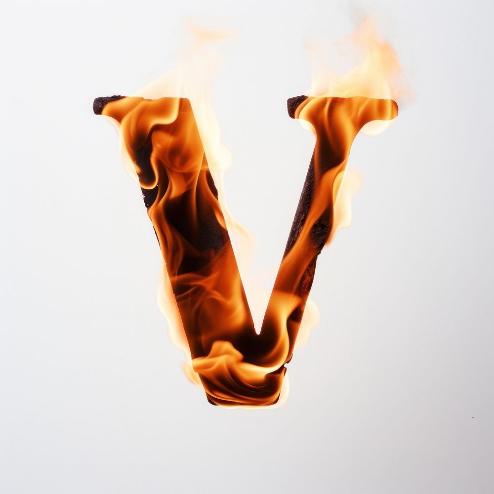 Burning letter V fire burning flame.