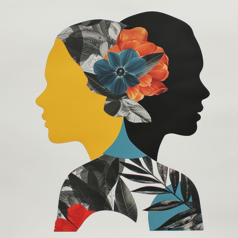 Cut paper collage with women art silhouette adult.