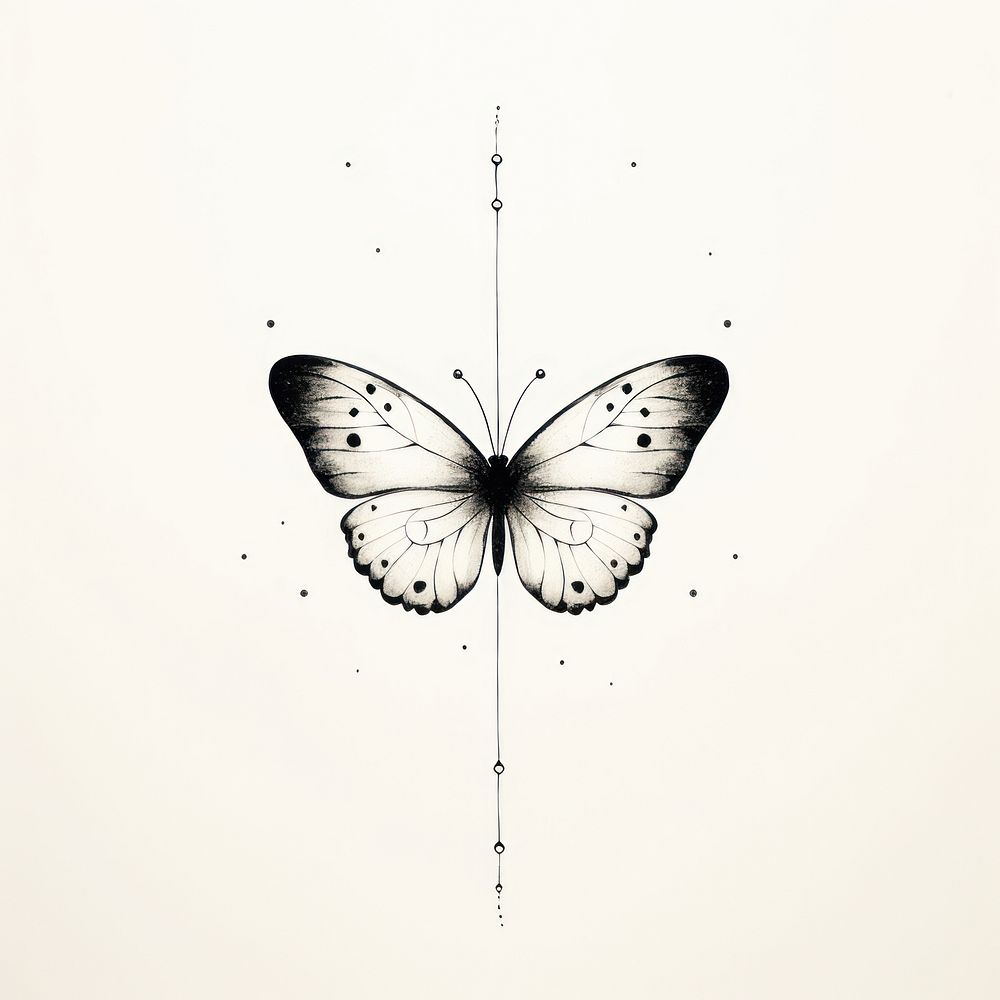Butterfly flying celestial drawing sketch line.