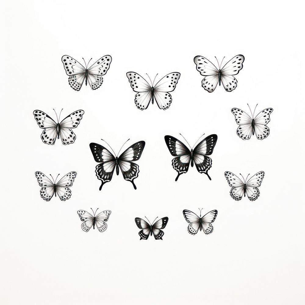 Group of butterflies celestial drawing pattern animal.