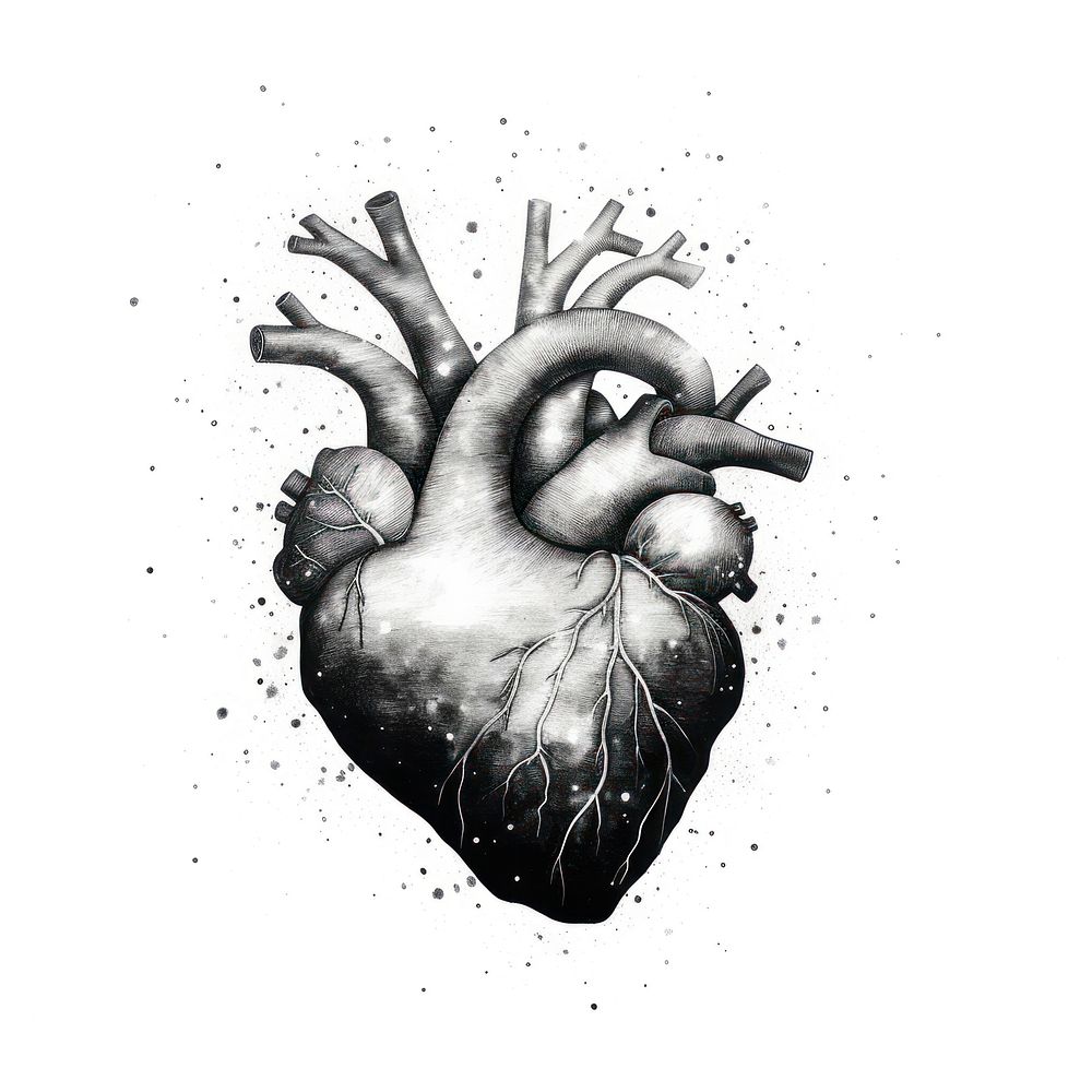 Human heart celestial drawing sketch white background.