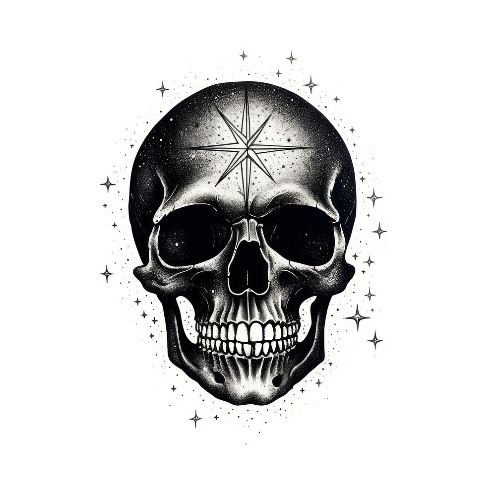 Black skull celestial drawing creativity monochrome.