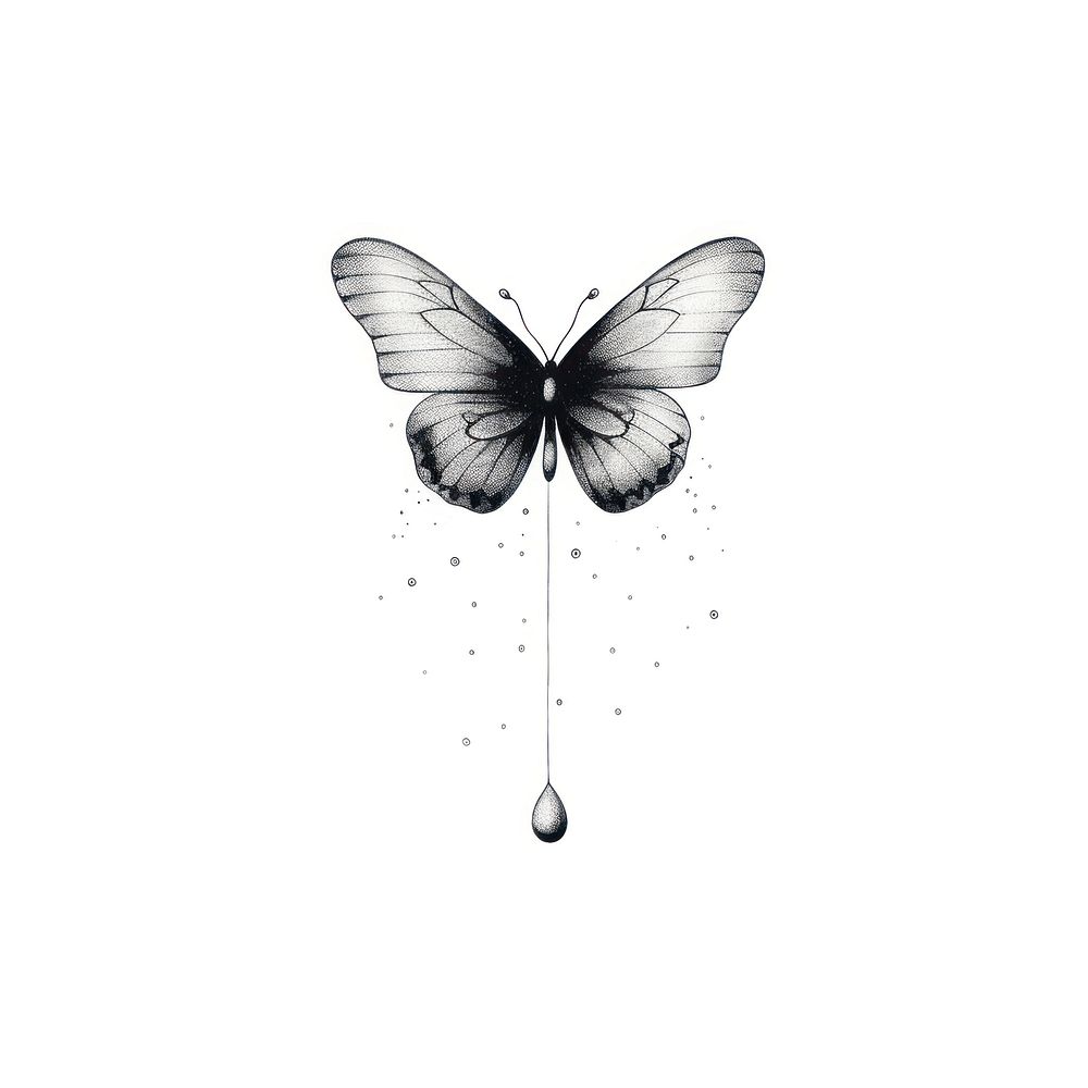 Butterfly flying celestial drawing sketch white background.