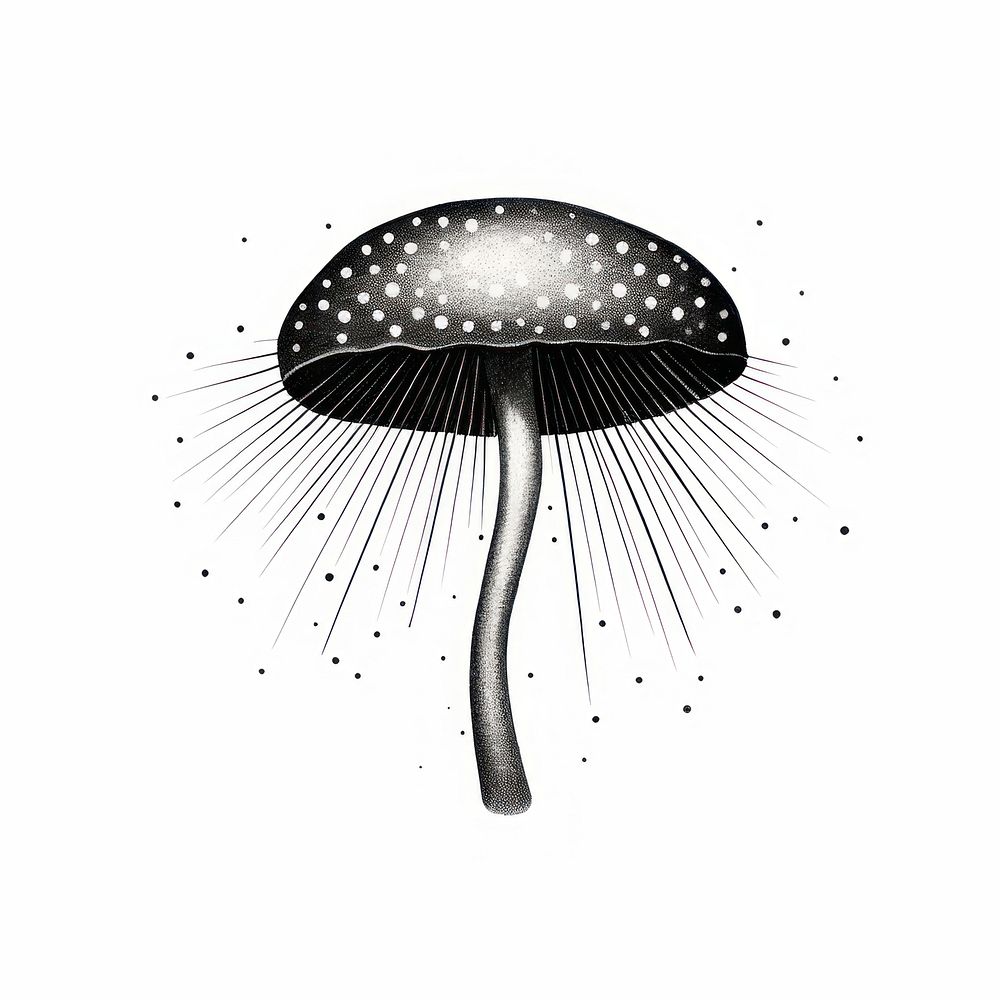 Mushroom celestial drawing sketch white background.