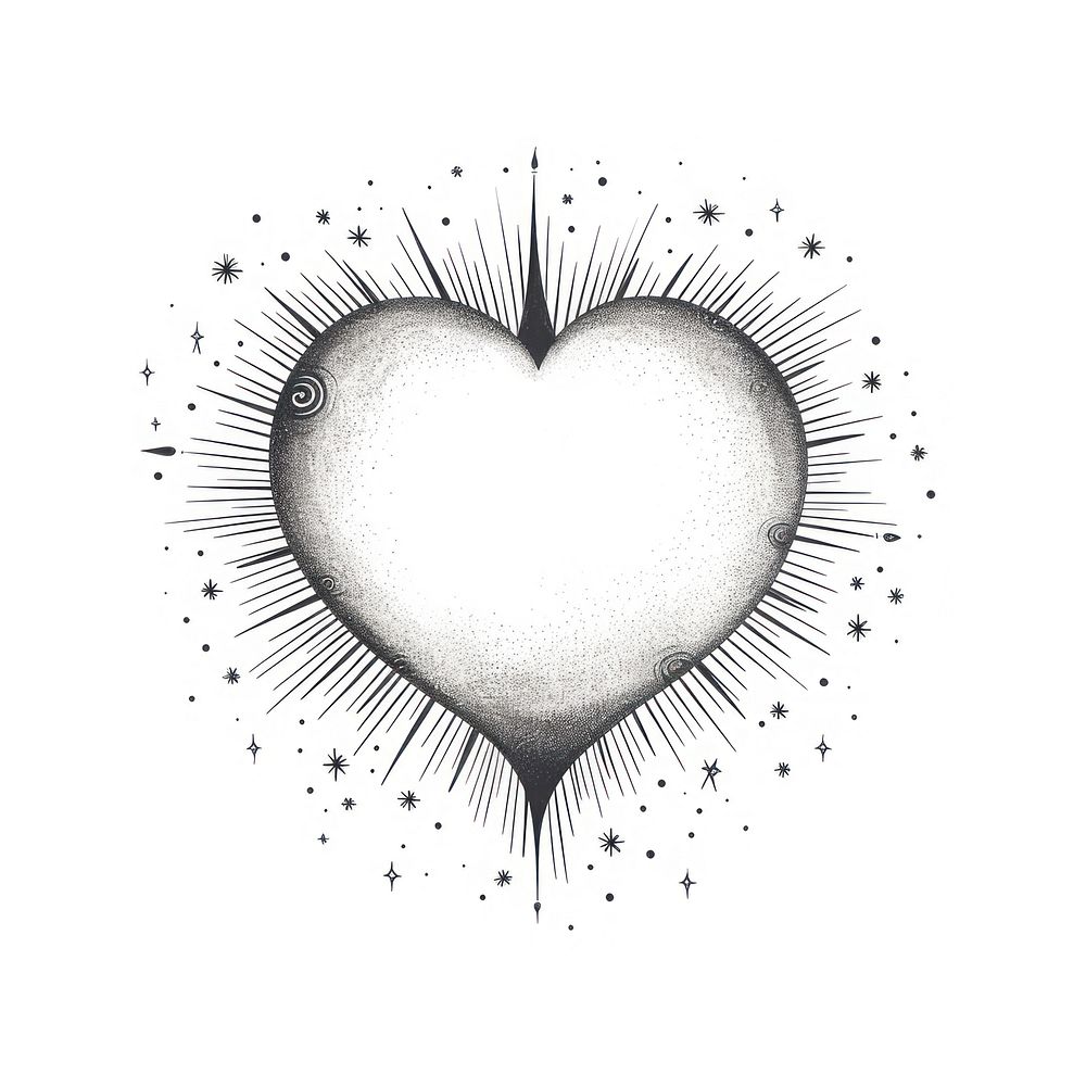 Aesthetic heart celestial drawing sketch line.