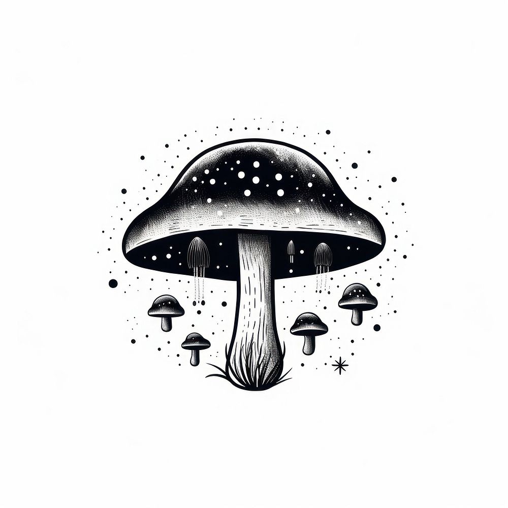 Mushroom celestial drawing fungus sketch.