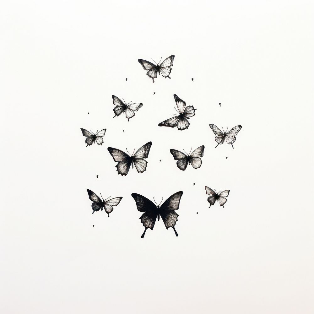 Group of butterflies celestial drawing animal sketch.