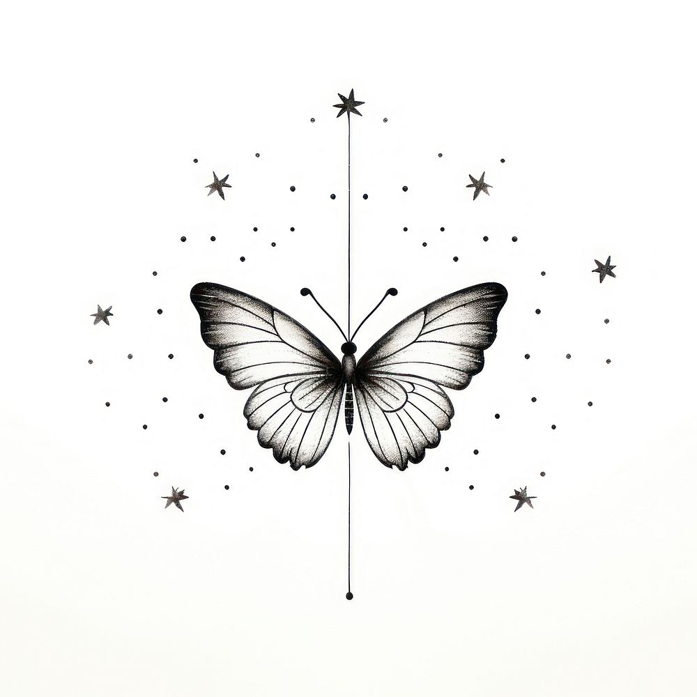 Aesthetic butterfly celestial drawing sketch line.