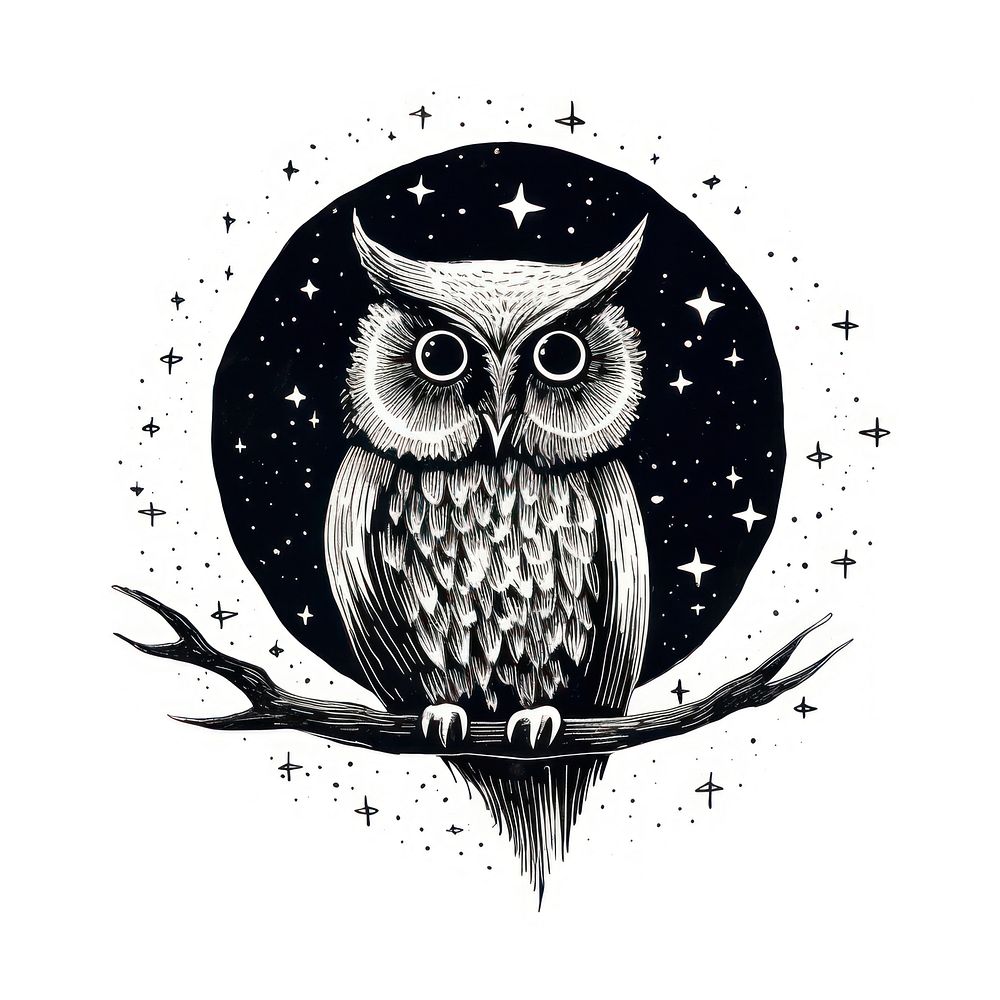 Owl celestial drawing animal sketch.