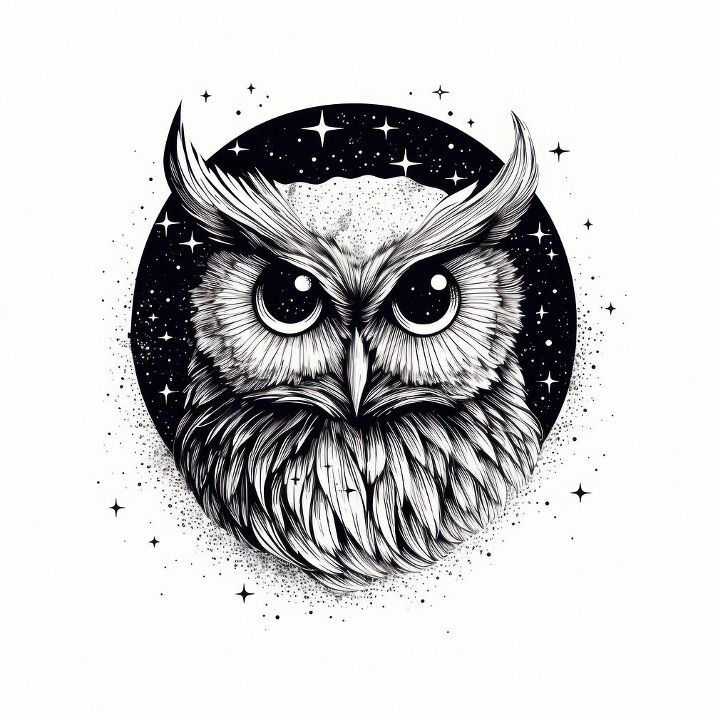 Owl celestial drawing sketch bird.