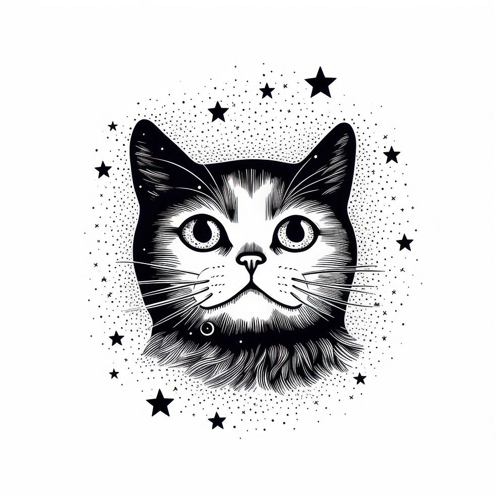 Aesthetic cat celestial drawing mammal | Premium Photo Illustration ...