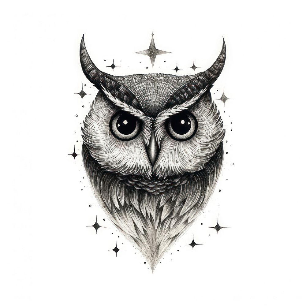 Owl celestial drawing animal sketch.