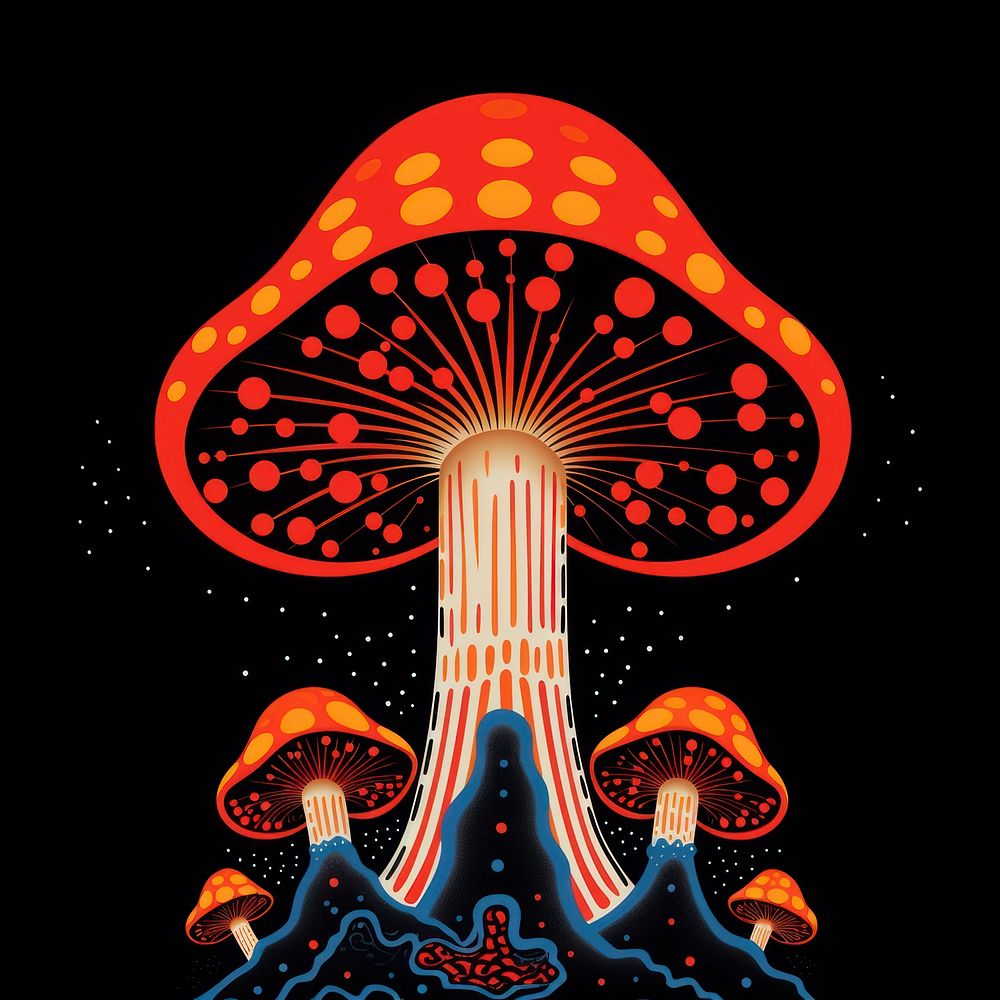 Mushroom fungus art illuminated.