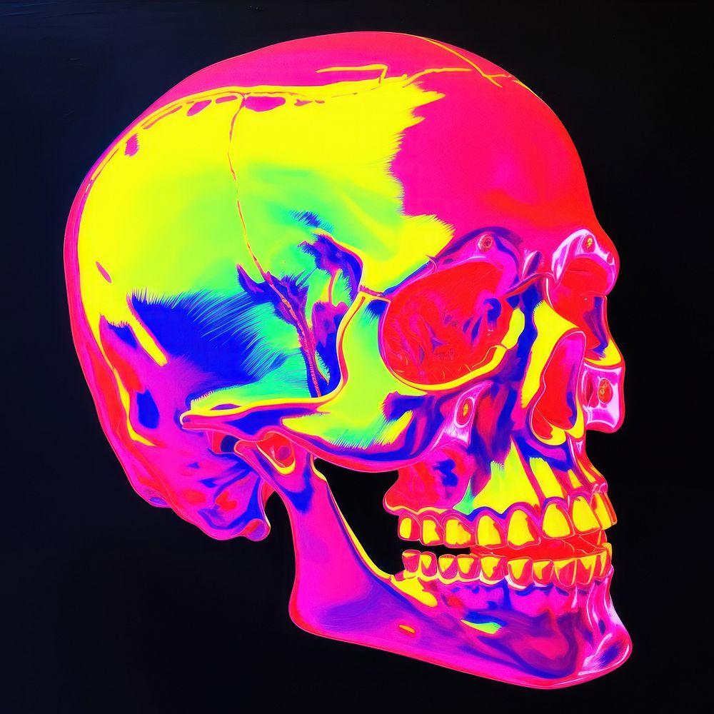 A skull purple blue red.