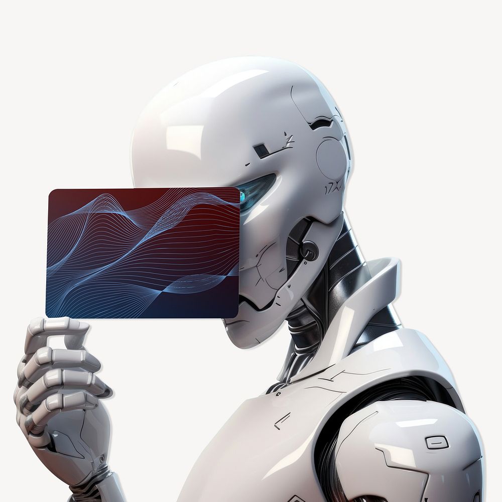 Robot holding dark gradient card