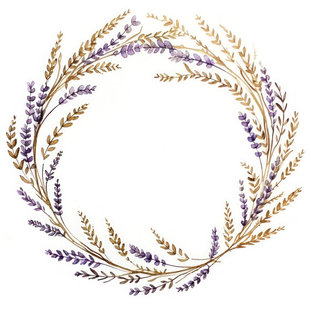 Gold ink lavender wildflower frame pattern shape embroidery.