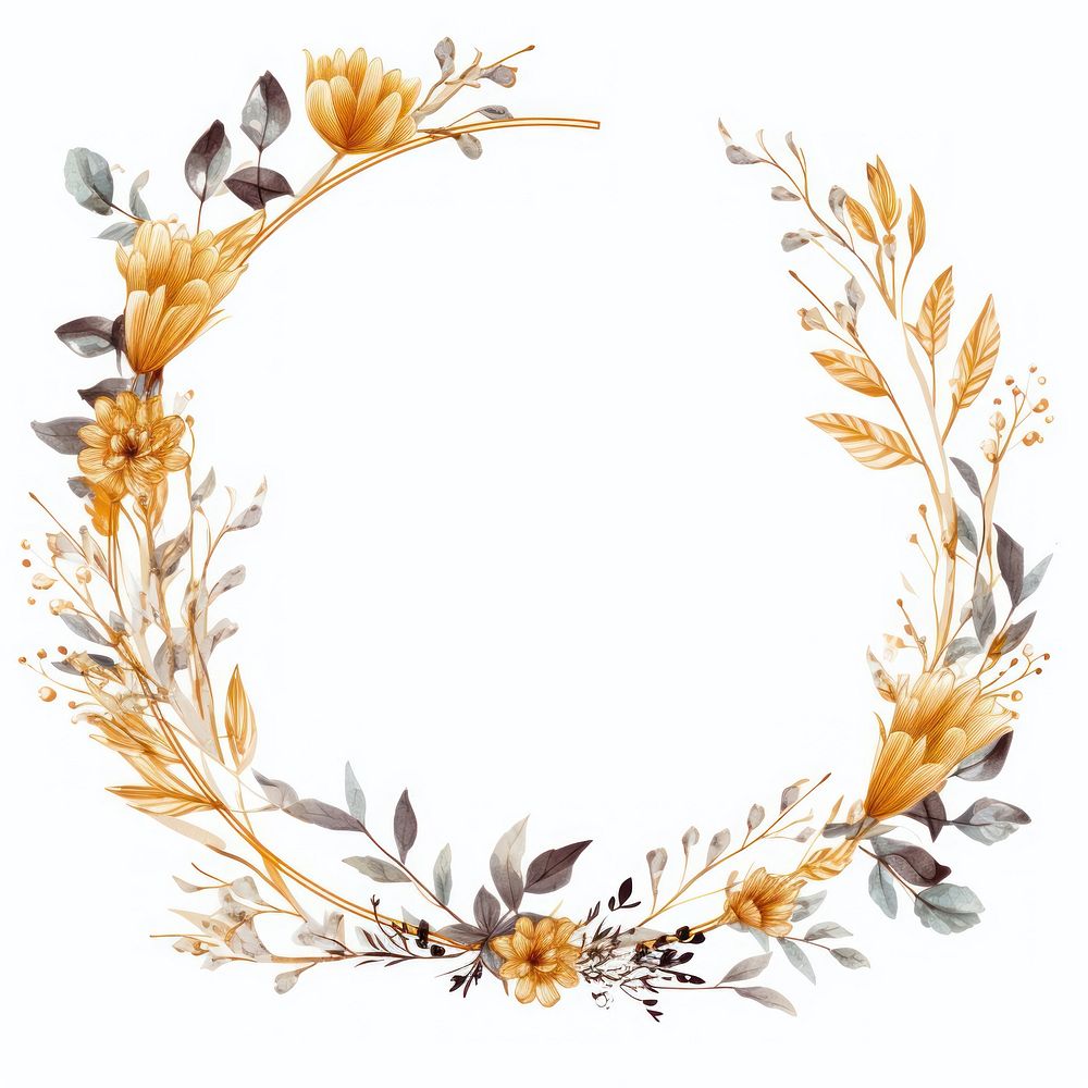 Gold of pion wildflower frame pattern wreath shape.