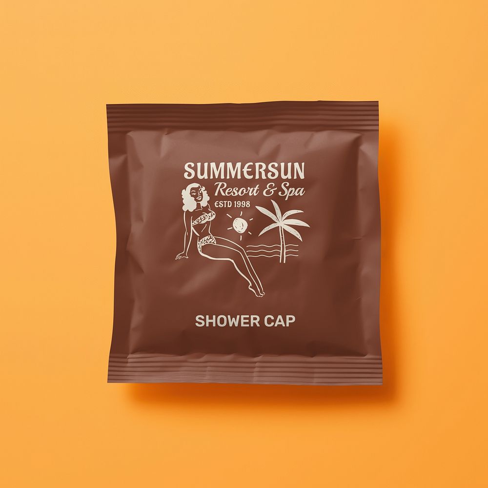 Brown shower cap bag mockup psd
