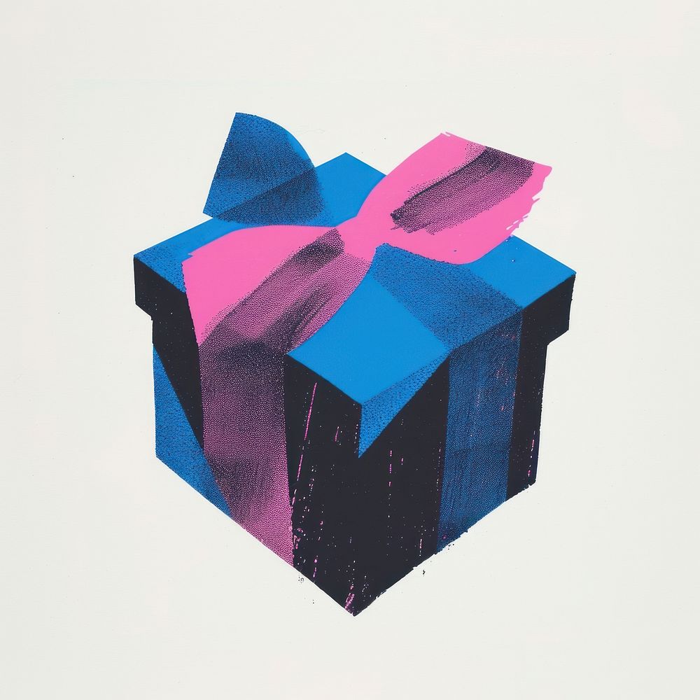 Silkscreen of a gift box art paper blue.