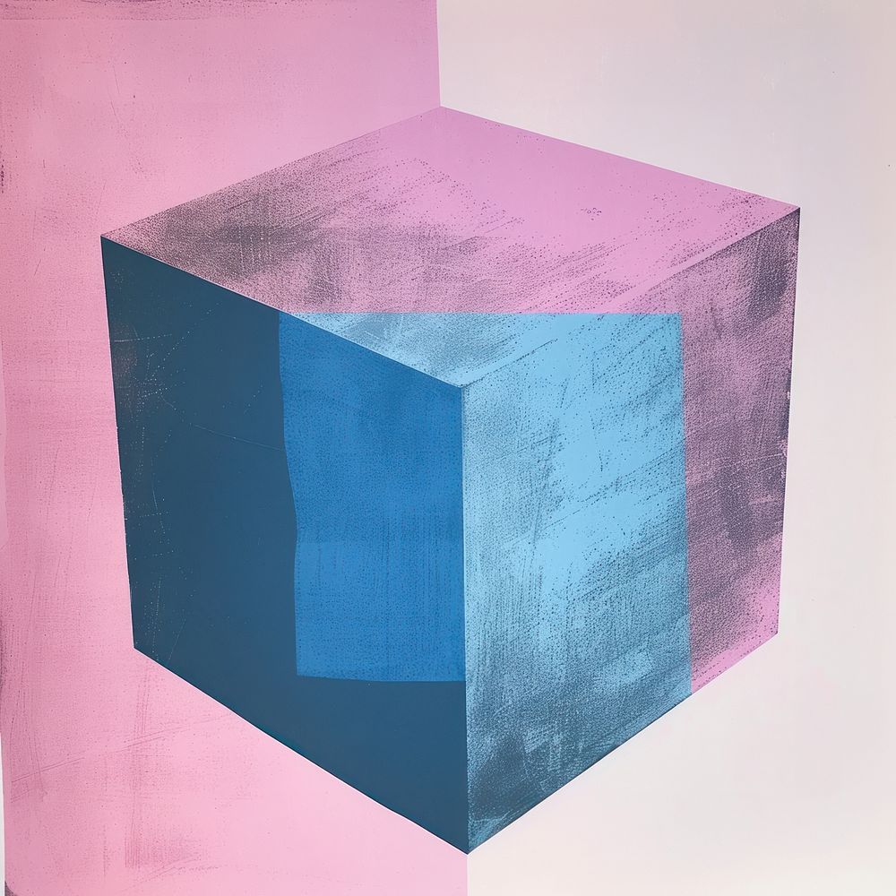 Silkscreen of a gift box art blue pink.