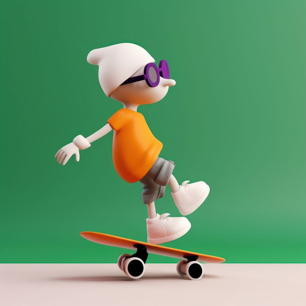 A kid playing a skateboard cartoon representation transportation.
