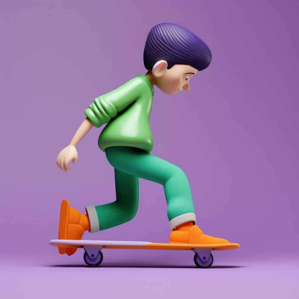 A kid playing a skateboard figurine cartoon representation.