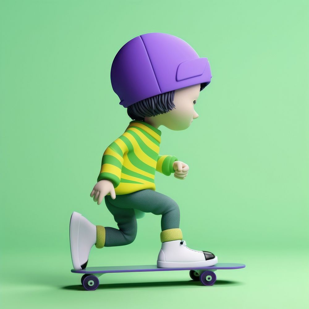 A kid playing a skateboard cartoon helmet representation.