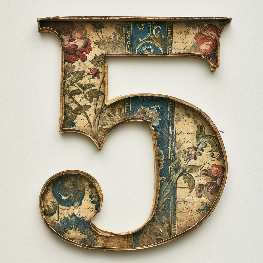 Vintage Alphabet Number 5 number craft art.