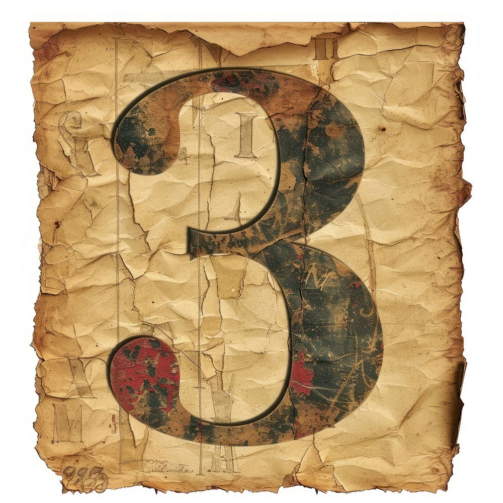 Vintage Alphabet Number 3 number letter paper.