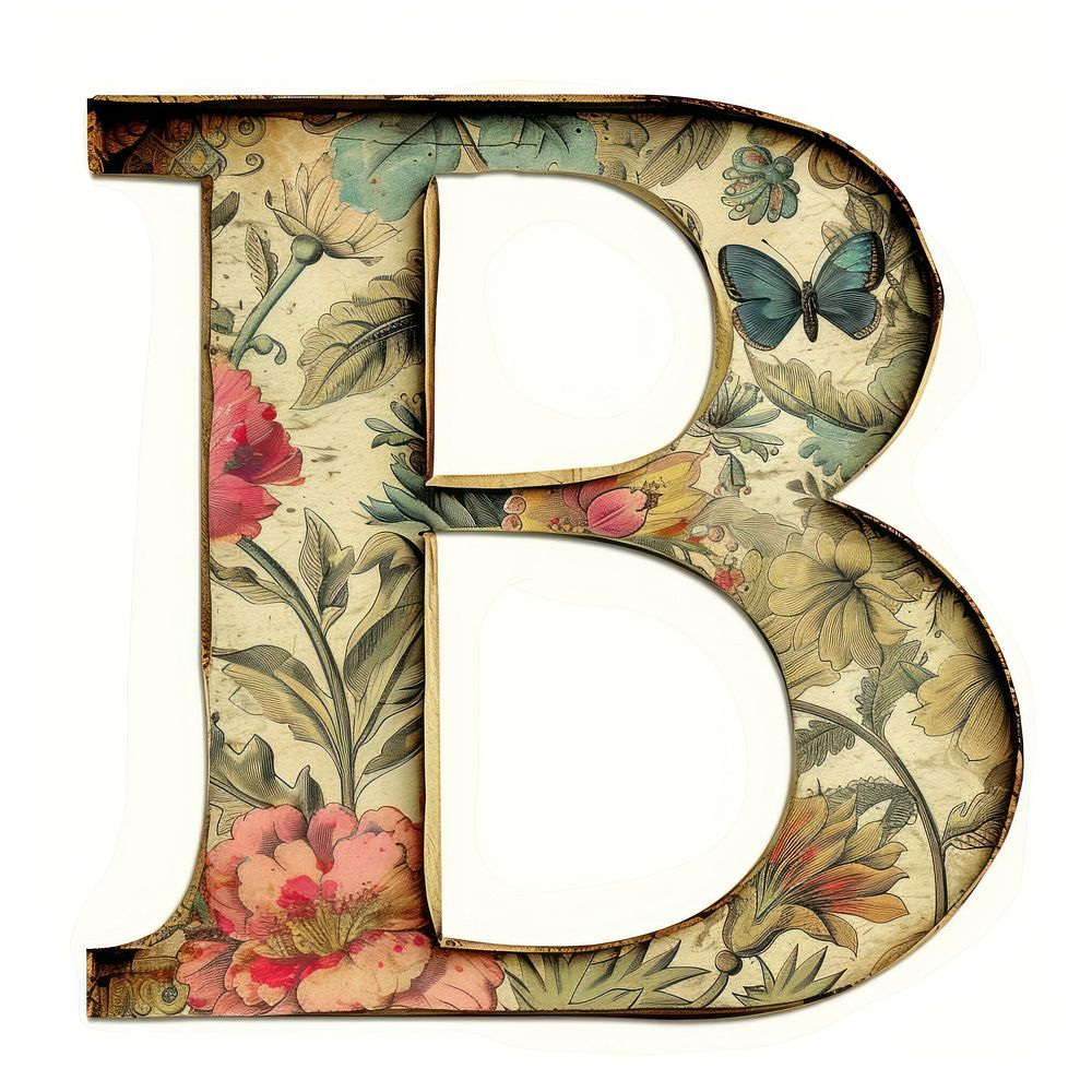 Vintage Alphabet B text art white background.