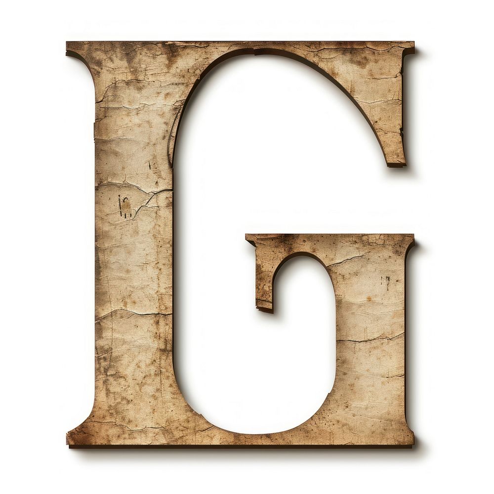 Vintage Alphabet G font text old white background.