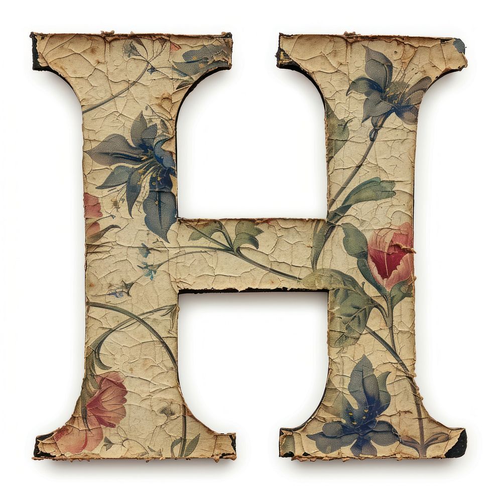 Vintage Alphabet H art letter text.