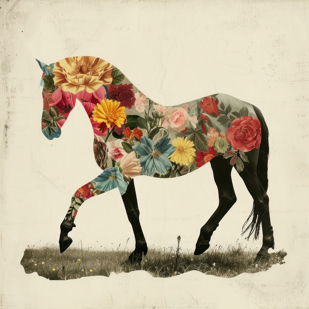 Paper collage of horse art painting animal.