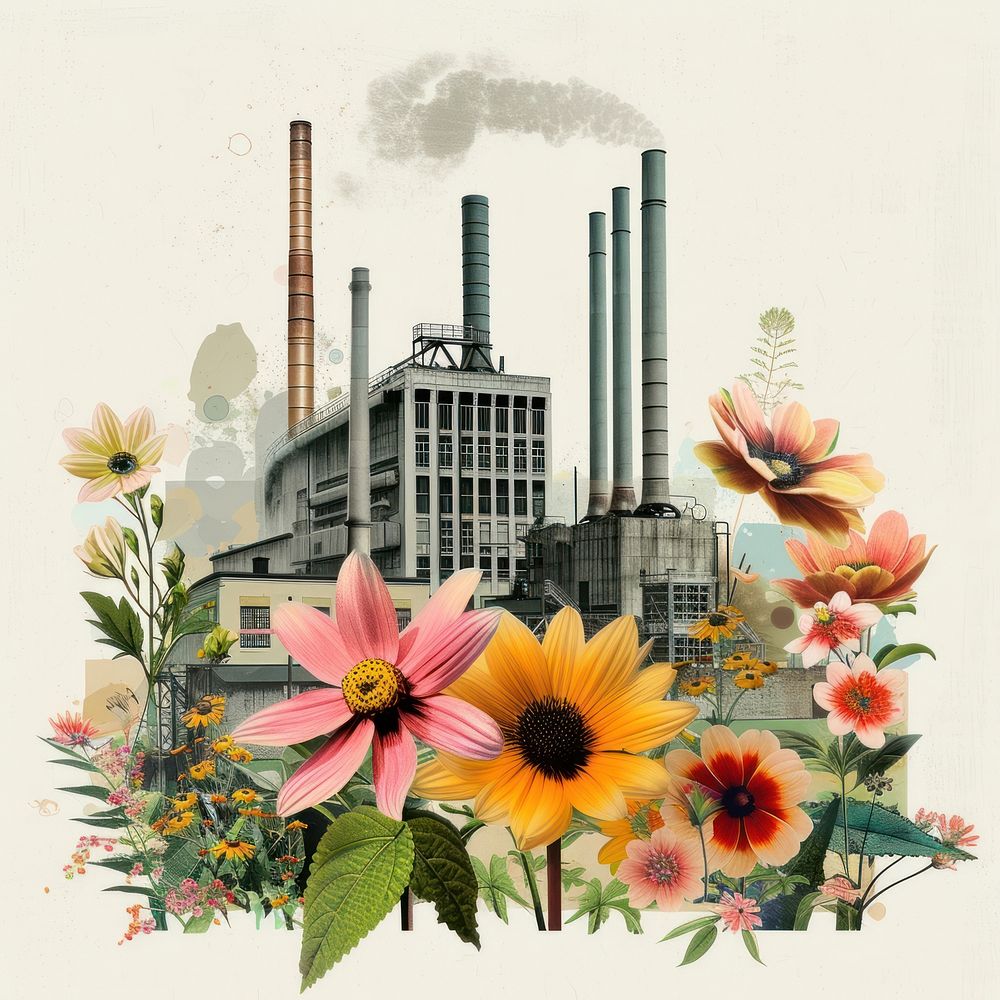 Paper collage of factory flower architecture plant.
