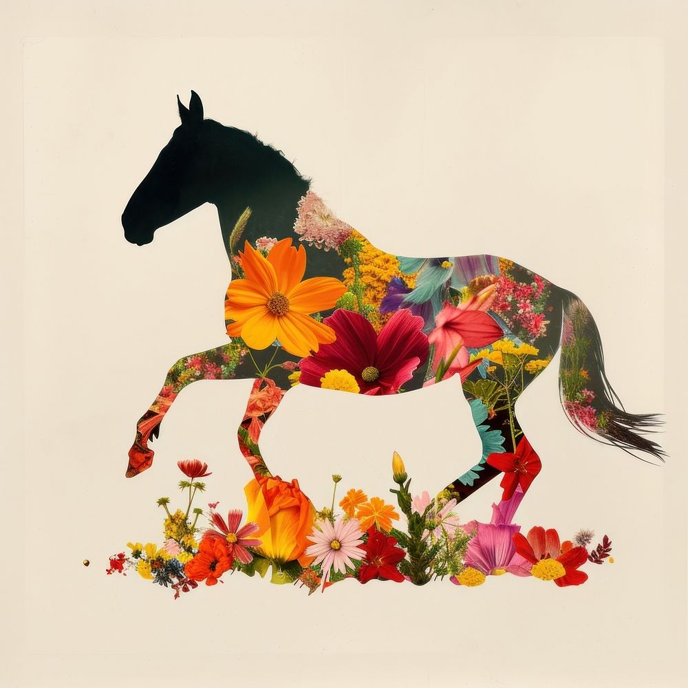 Paper collage of horse flower art animal.