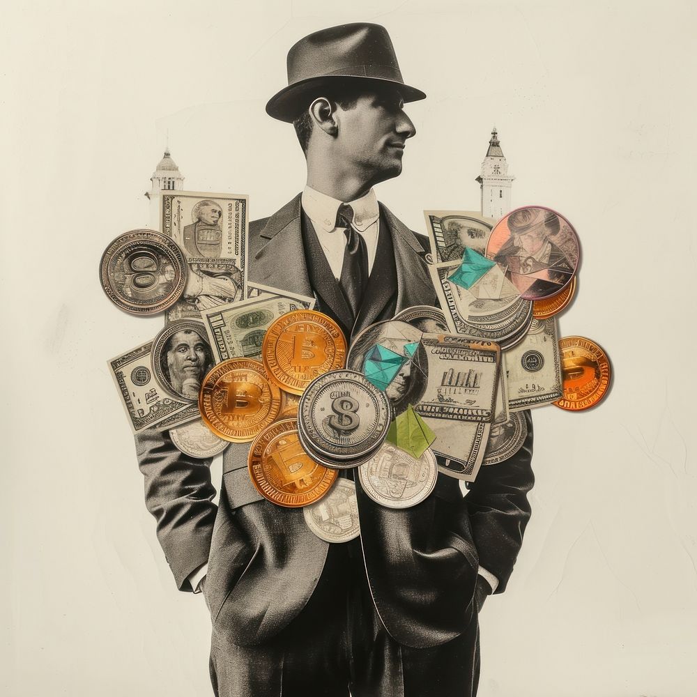 Paper collage of businessman portrait money adult.