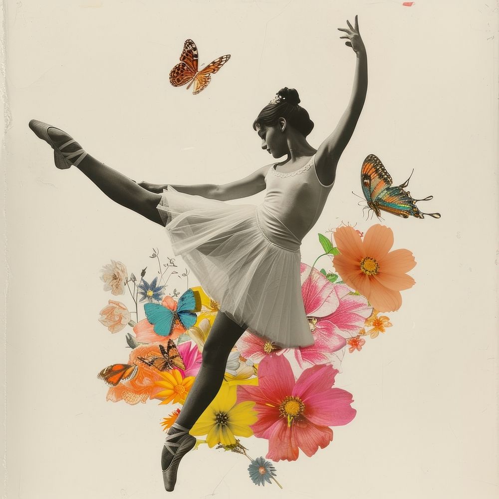 Collage of ballet girl dancing flower art entertainment.