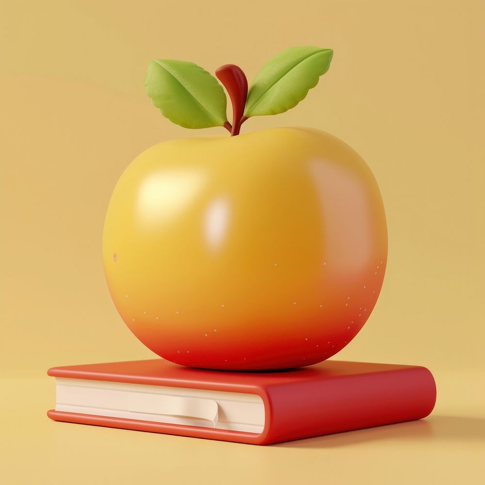 Red apple on book publication fruit plant.