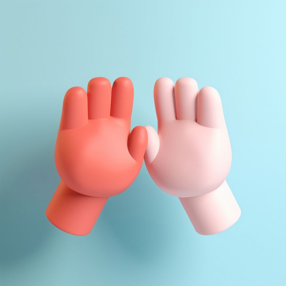 Two hands clapping in high-five gestures concept of success finger glove clothing.