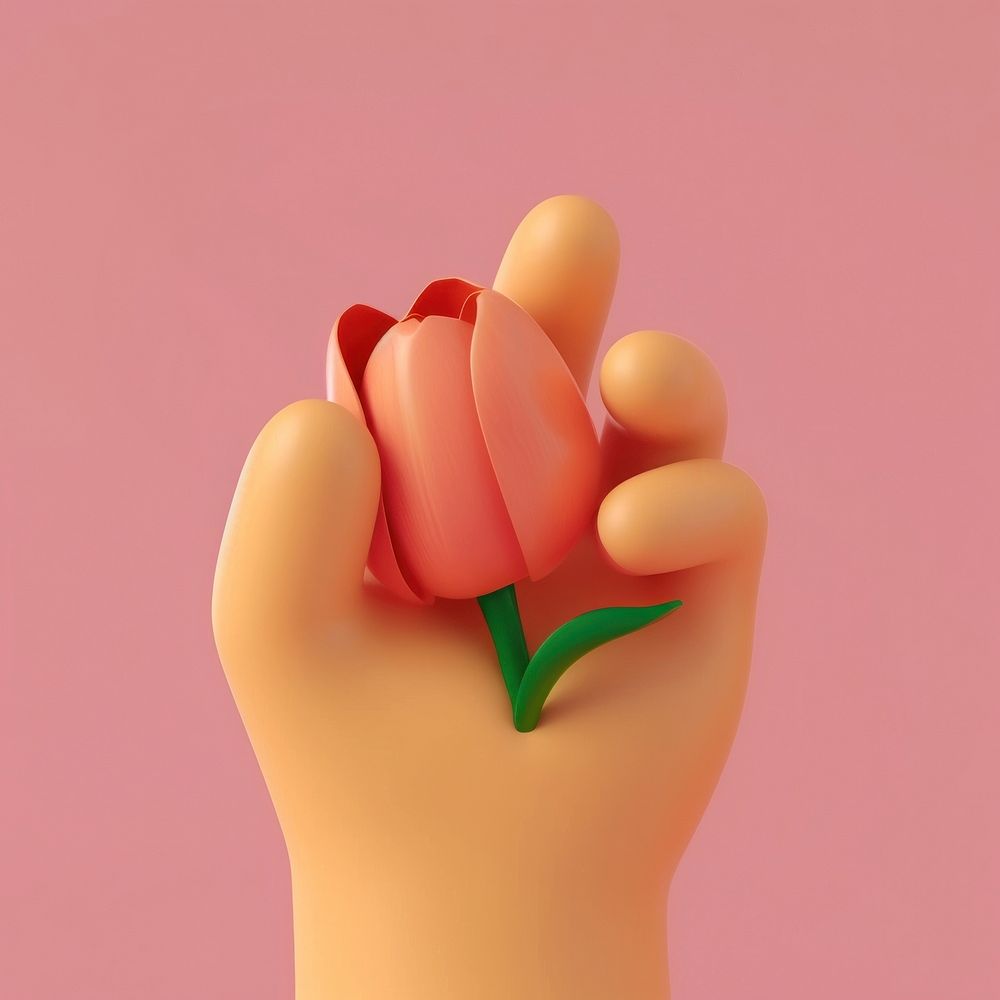 Hand holding a tulip flower finger medication freshness.