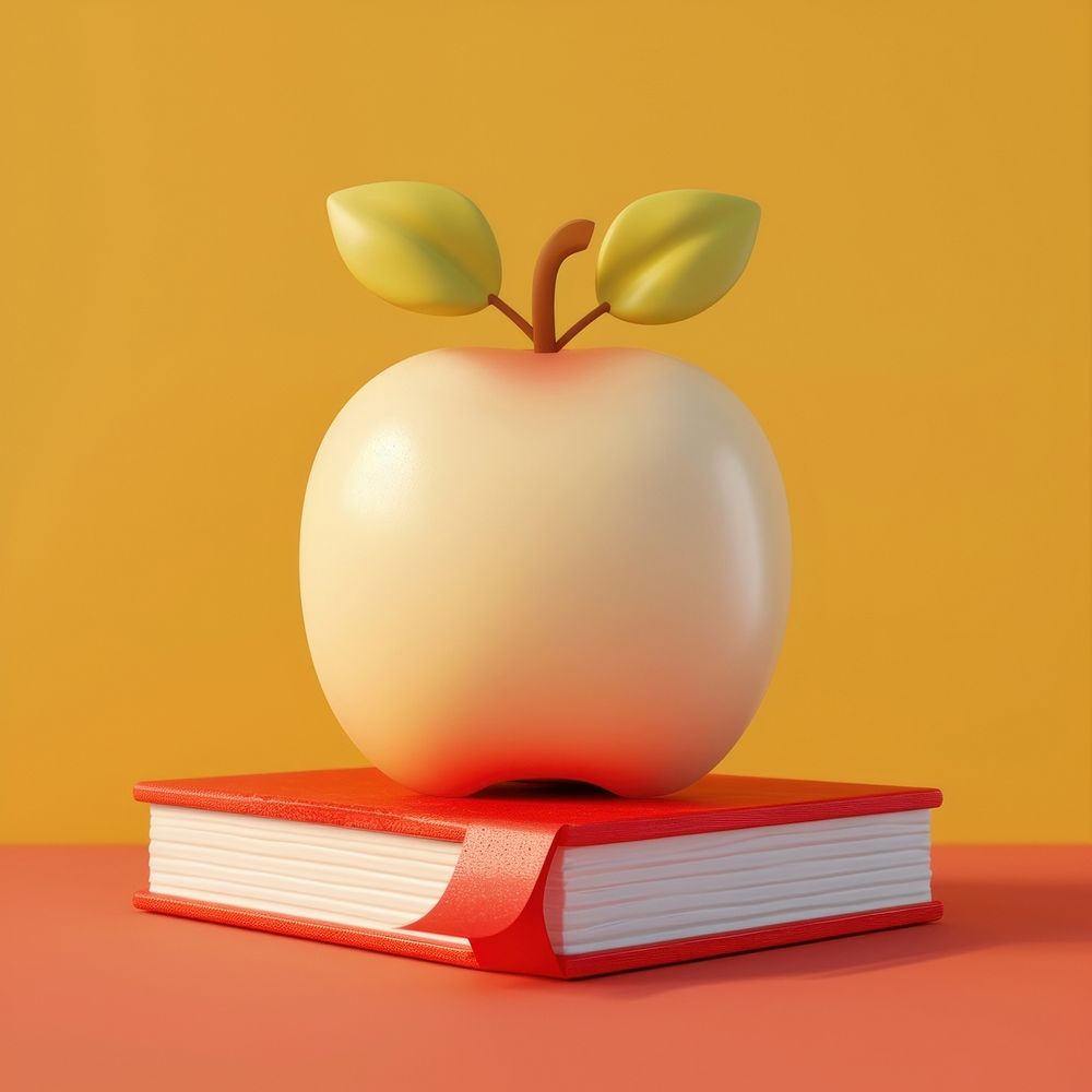 Red apple on book publication fruit plant.