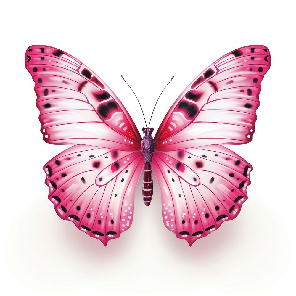 Pink butterfly animal insect white background.