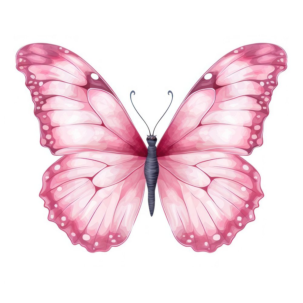 Pink pastal butterfly animal insect white background.