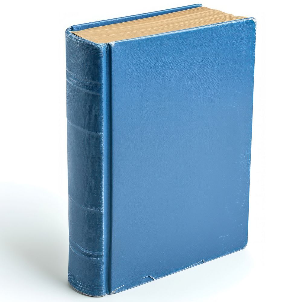 Blue hard cover book publication blue white background.