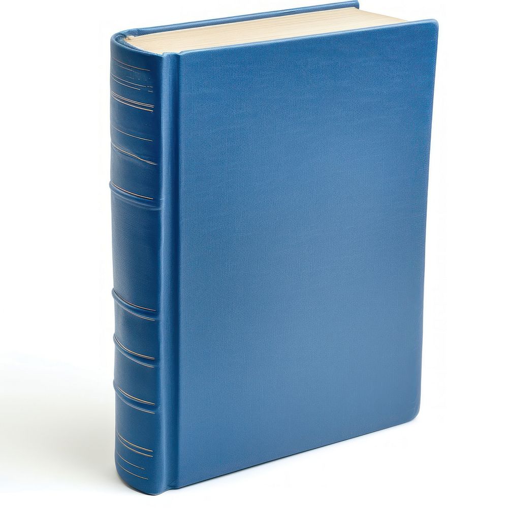 Blue hard cover book publication blue white background.