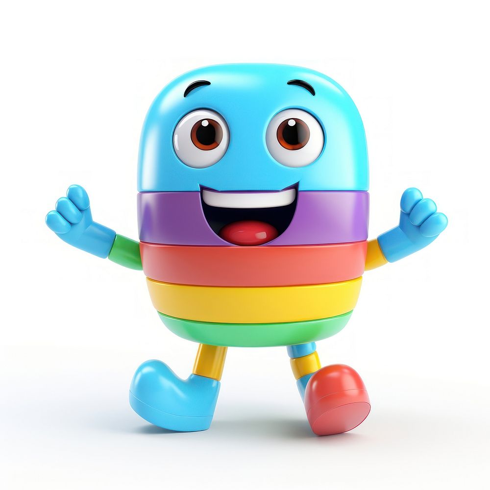 Happy cute rainbow character with jumping legs cartoon plush toy.
