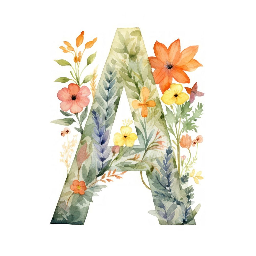 Floral inside alphabet A flower pattern plant.