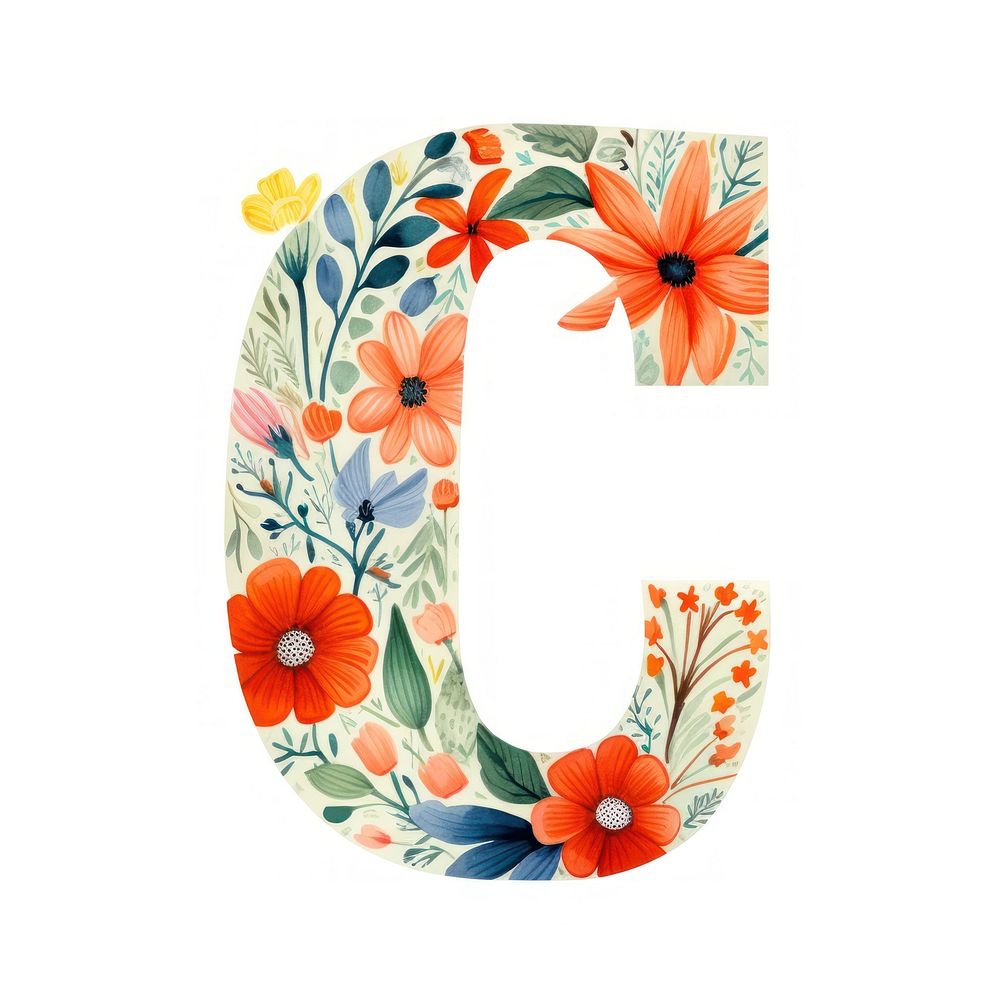 Floral inside alphabet c flower number text.